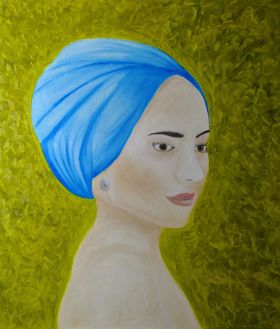 Błękitny turban, olej na płótnie 70 x 60 cm, 2017 r.